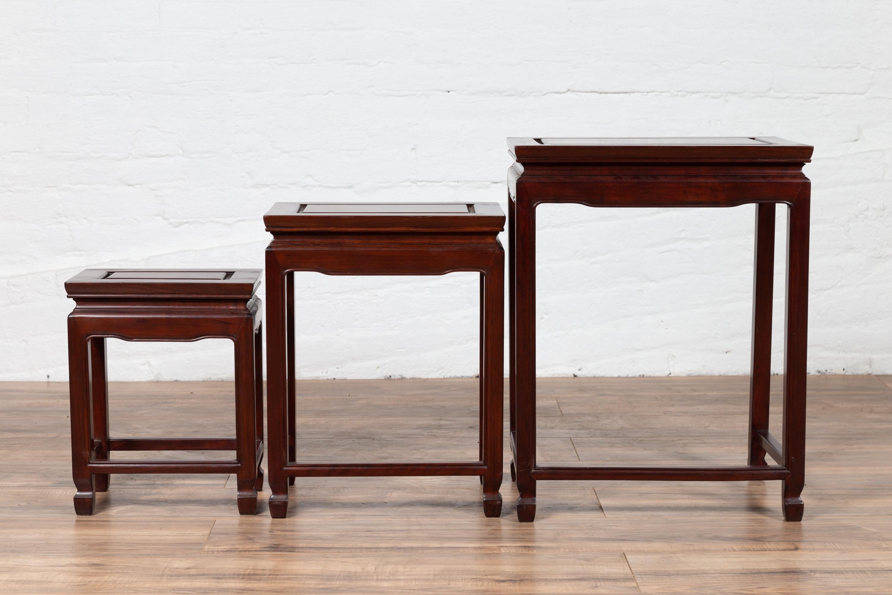 Set of Three Vintage Chinese Rosewood Nesting Tables with Dark Patina 8