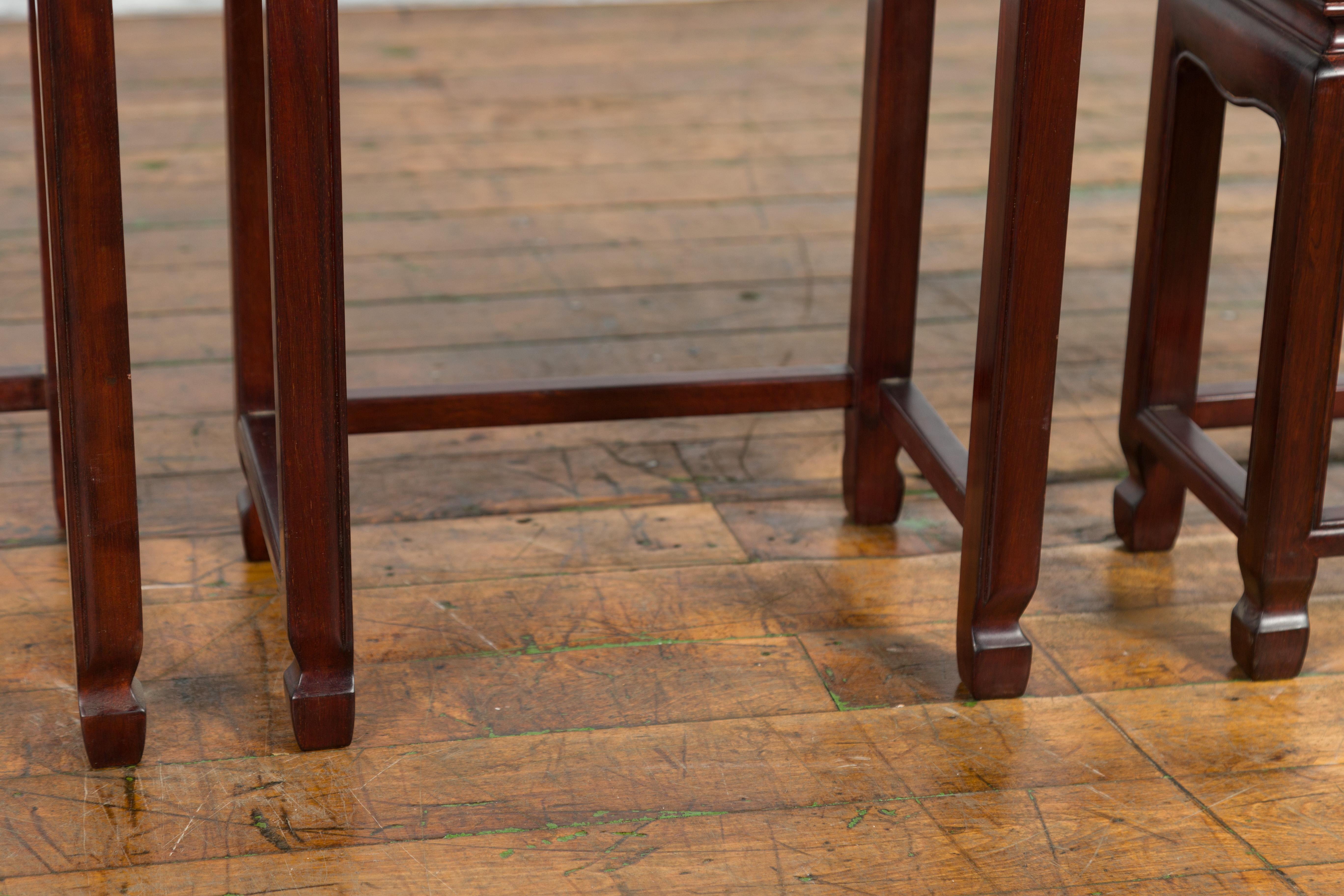 Set of Three Vintage Chinese Rosewood Nesting Tables with Dark Patina For Sale 9