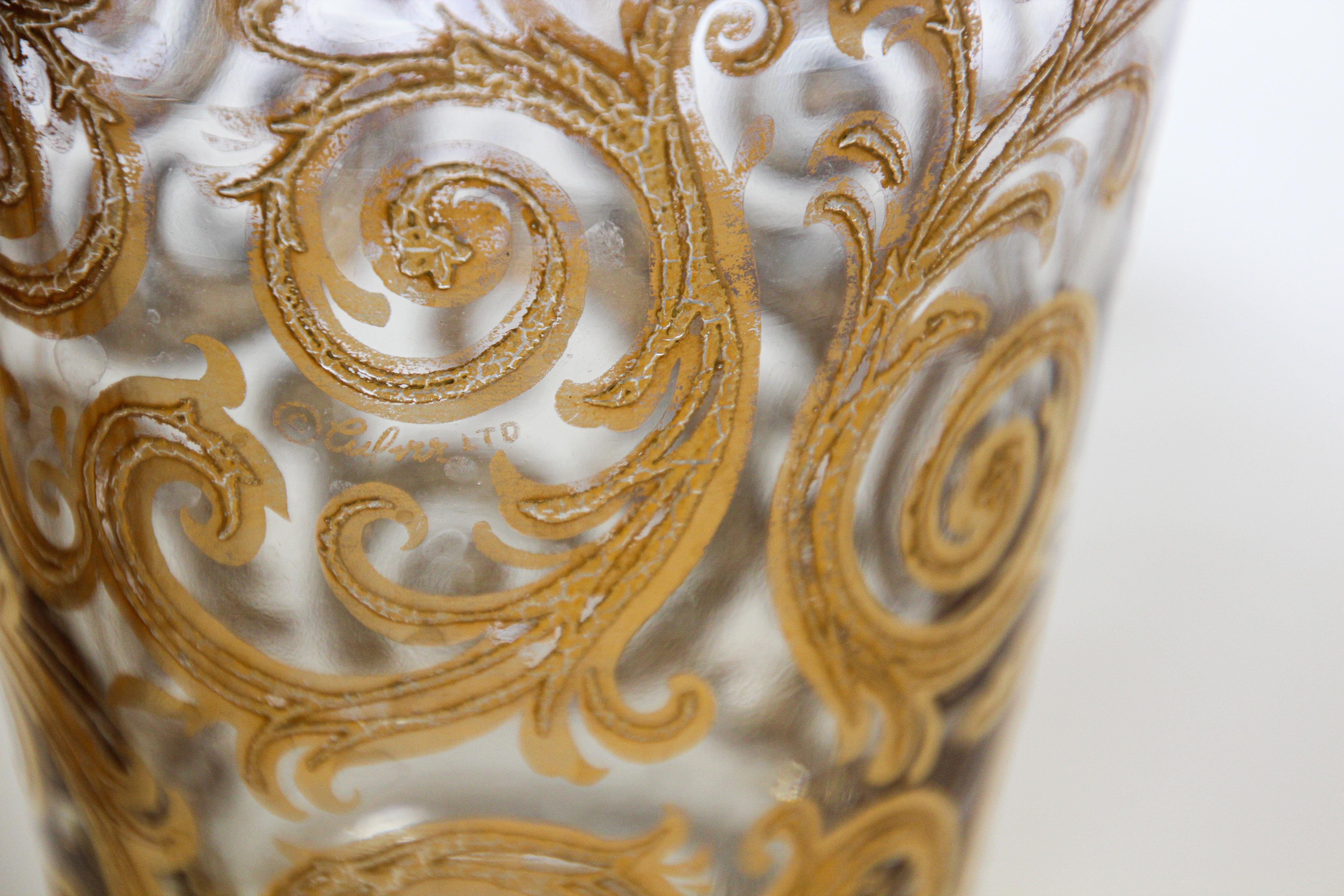 Set of Three Vintage Culver Glasses with 22-Karat Gold Baroque Pattern Design 1