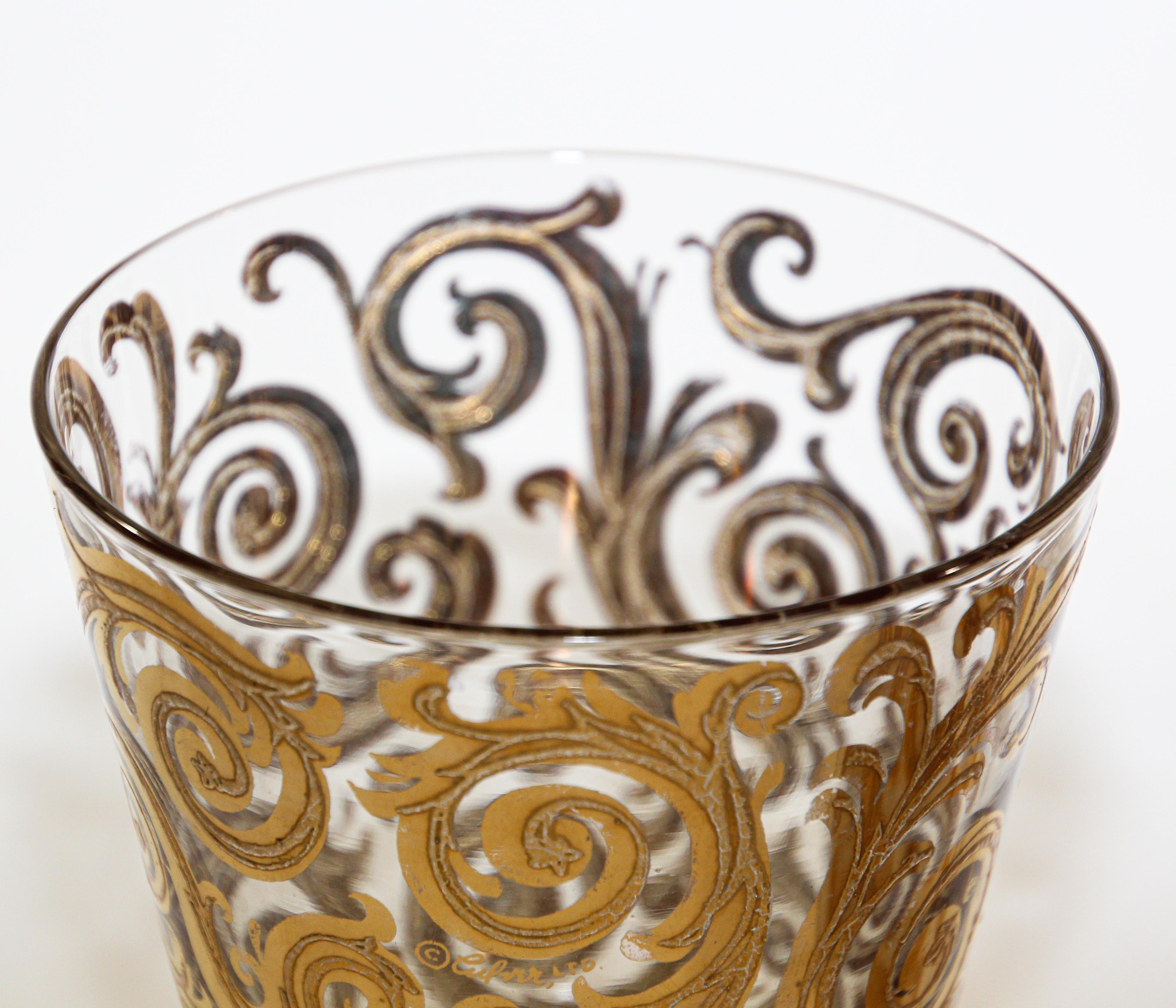 Set of Three Vintage Culver Glasses with 22-Karat Gold Baroque Pattern Design 2