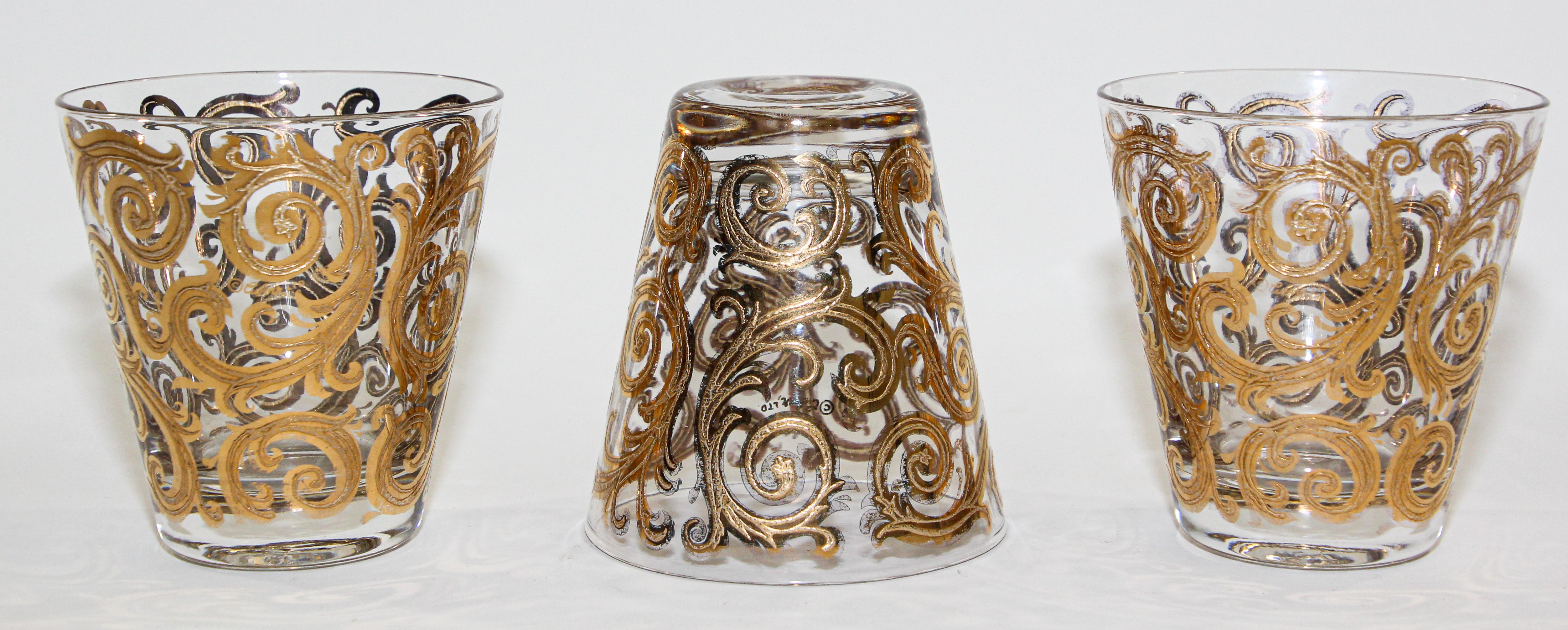 Set of Three Vintage Culver Glasses with 22-Karat Gold Baroque Pattern Design 3