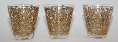 Set of Three Vintage Culver Glasses with 22-Karat Gold Baroque Pattern Design