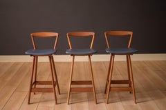 Set of Three Vintage Danish Teak Bar Stools by Henry Rosengren Hansen