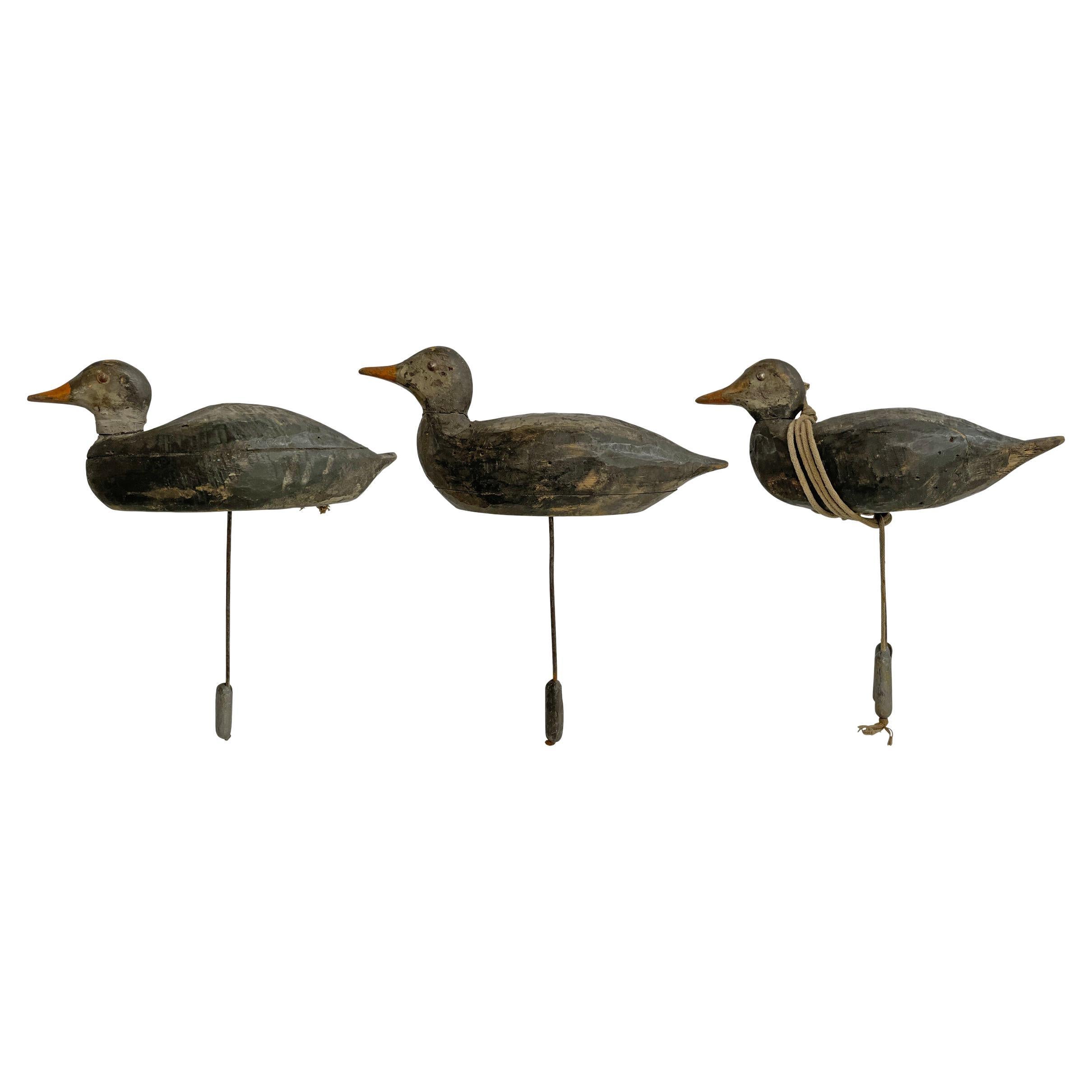 Set of Three Vintage Decoys with Custom Wall Mounts For Sale