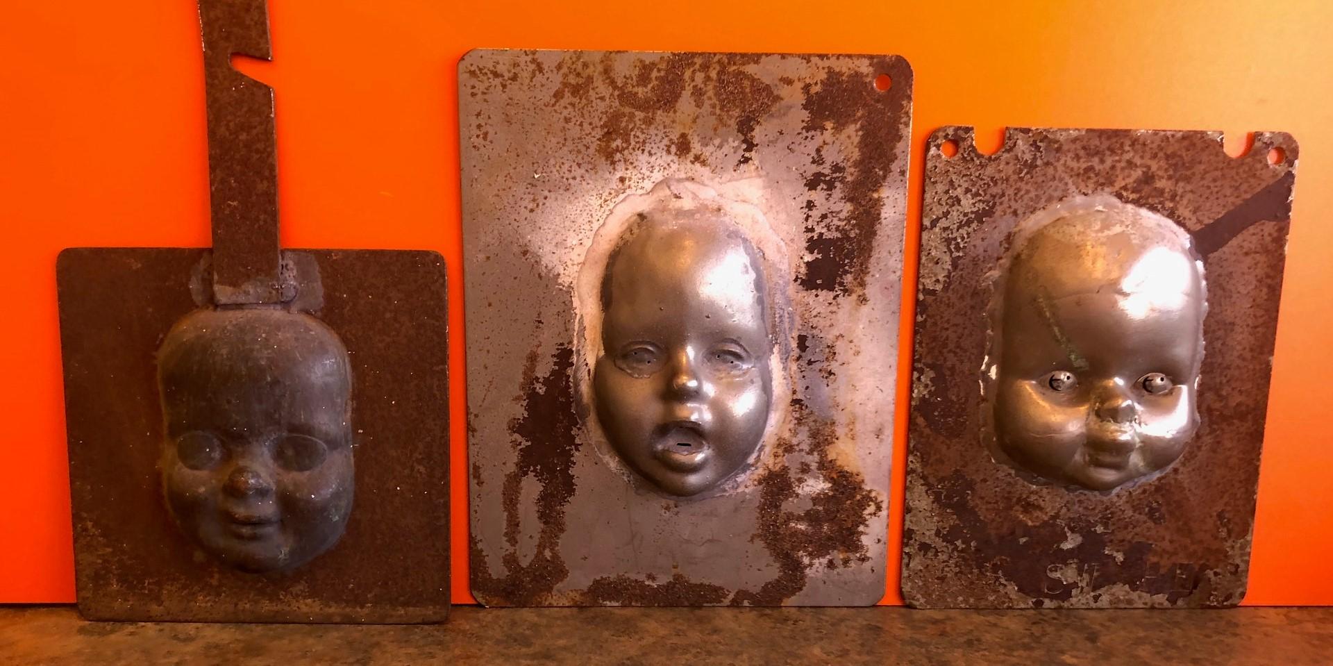 Metal Set of Three Vintage Doll Head / Face Molds Steampunk For Sale