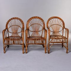 Set of Three Vintage English Wicker Arm Chairs