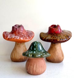 Set of Three Vintage "Fairy House" Garden Ceramic Mushrooms