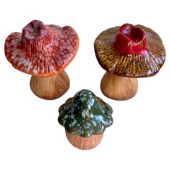 Set of Three Vintage "Fairy House" Garden Ceramic Mushrooms