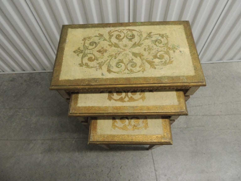 Set of Three Vintage Florentine Gold Leaf Nesting Tables at 1stDibs