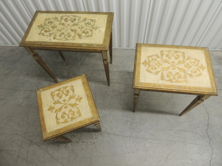 Italian Set of Three Vintage Florentine Gold Leaf Nesting Tables