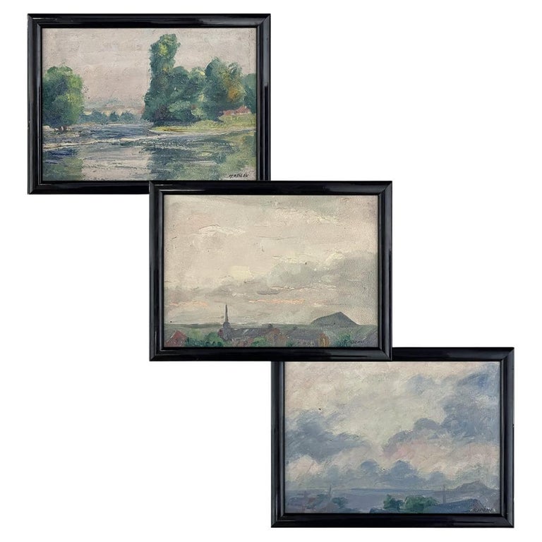 Set of Three Vintage Framed Oil Paintings on Panel by Joseph Zabeau For