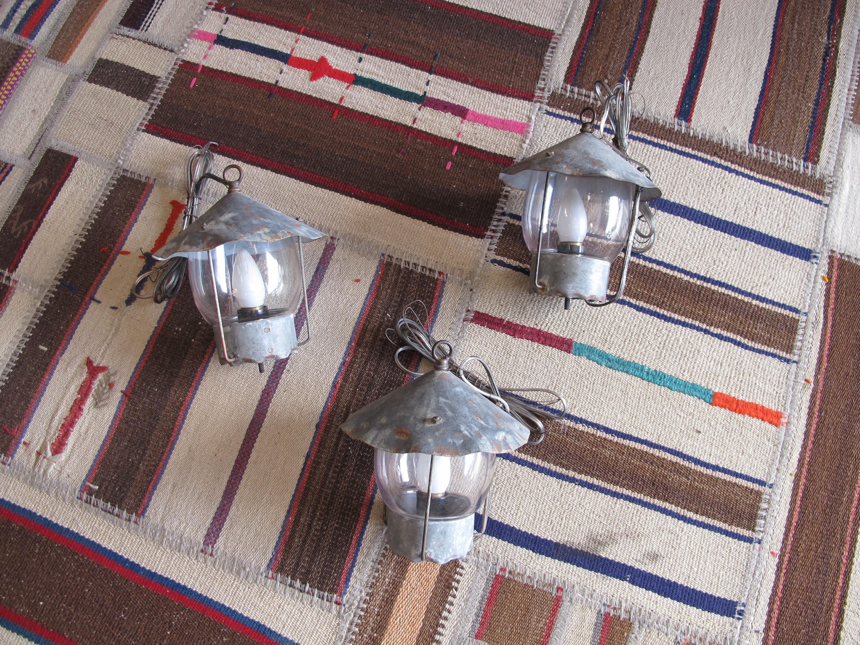 American Set of Three Vintage Galvanized Lanterns