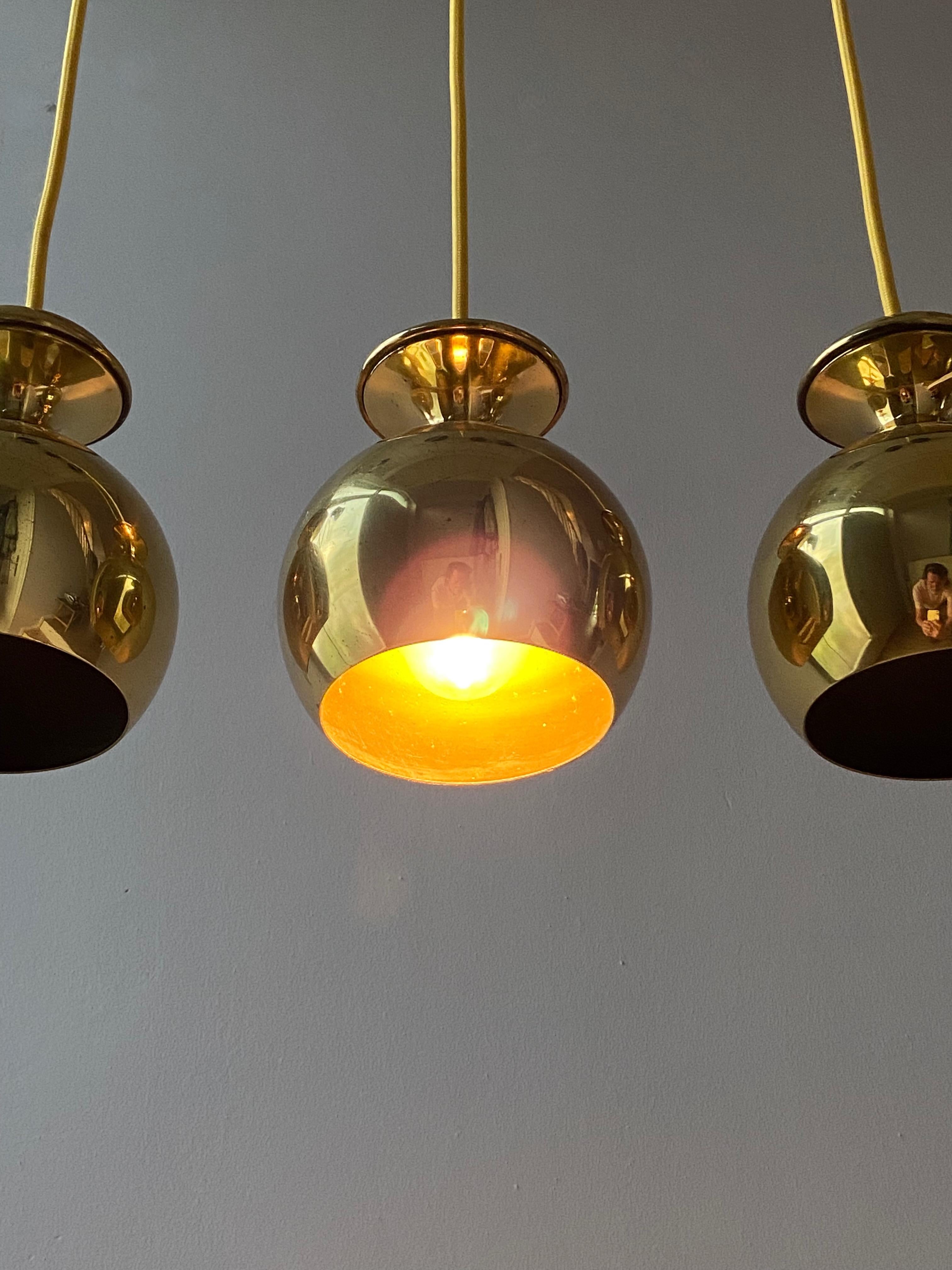 Set of Three Vintage Golden Bell Scandi-Lamp Pendant Lamps 1960's Denmark 5