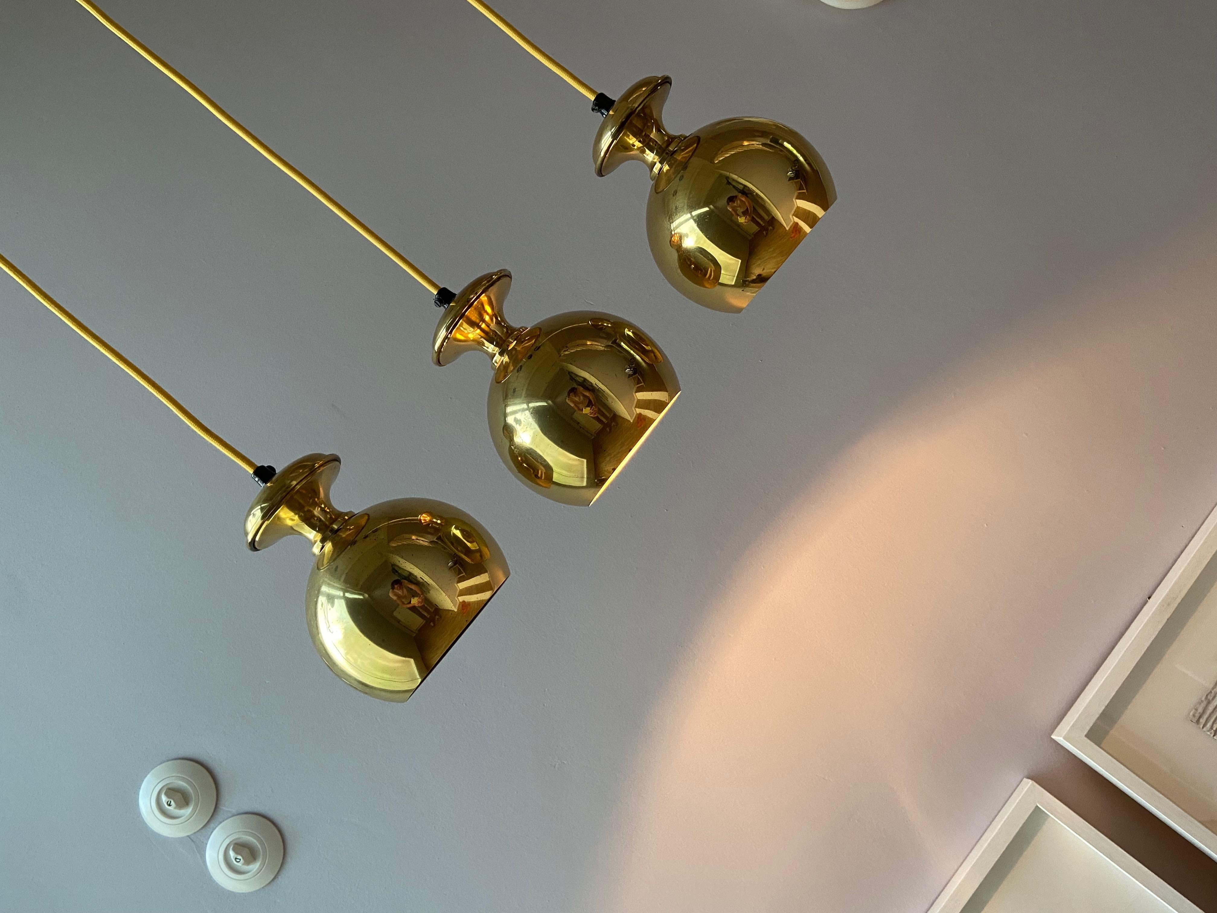 Set of Three Vintage Golden Bell Scandi-Lamp Pendant Lamps 1960's Denmark 6