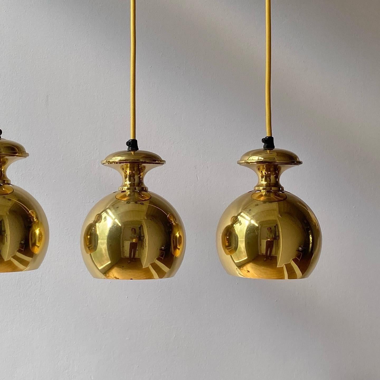 Danish Set of Three Vintage Golden Bell Scandi-Lamp Pendant Lamps 1960's Denmark