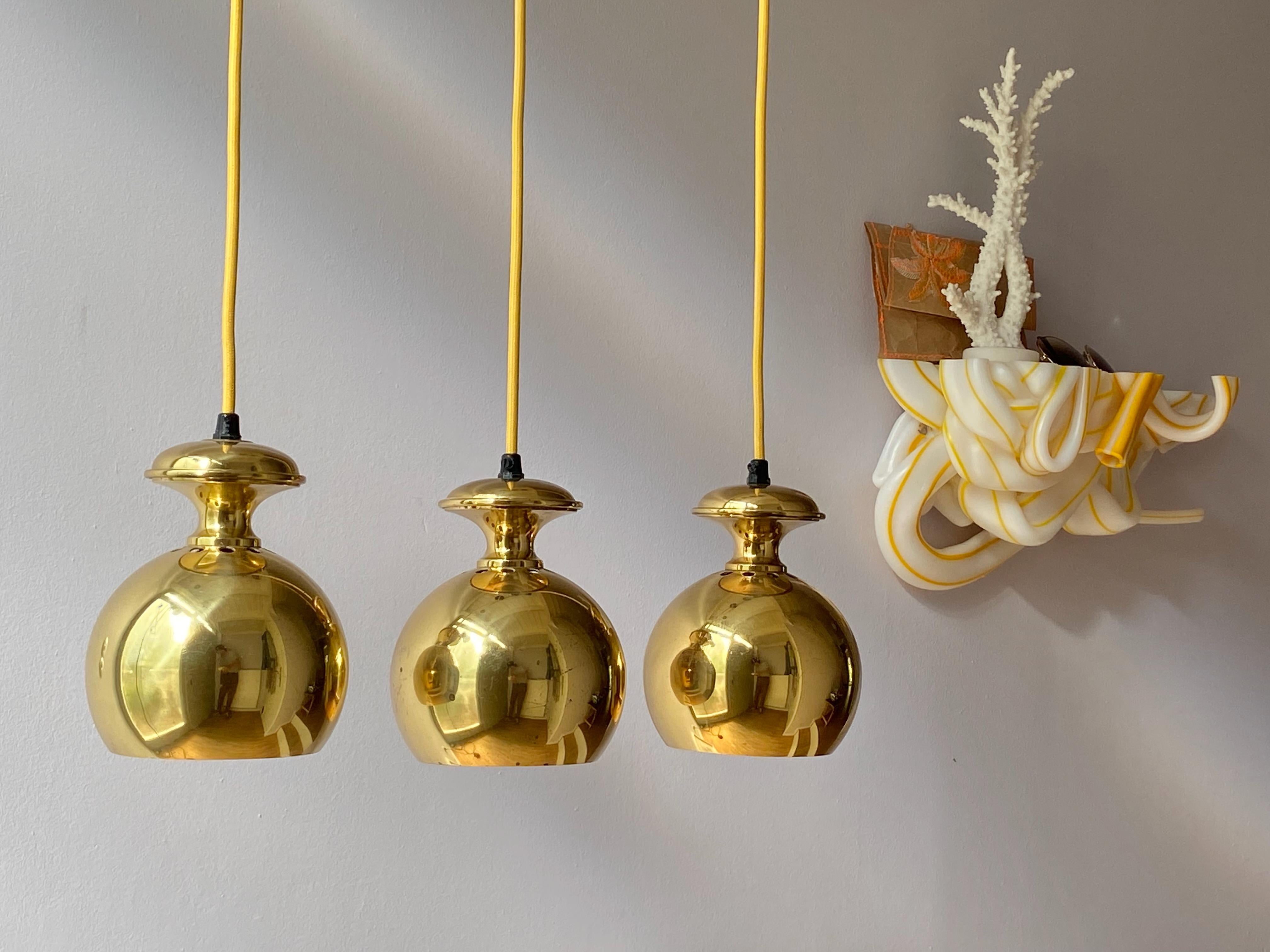 20th Century Set of Three Vintage Golden Bell Scandi-Lamp Pendant Lamps 1960's Denmark