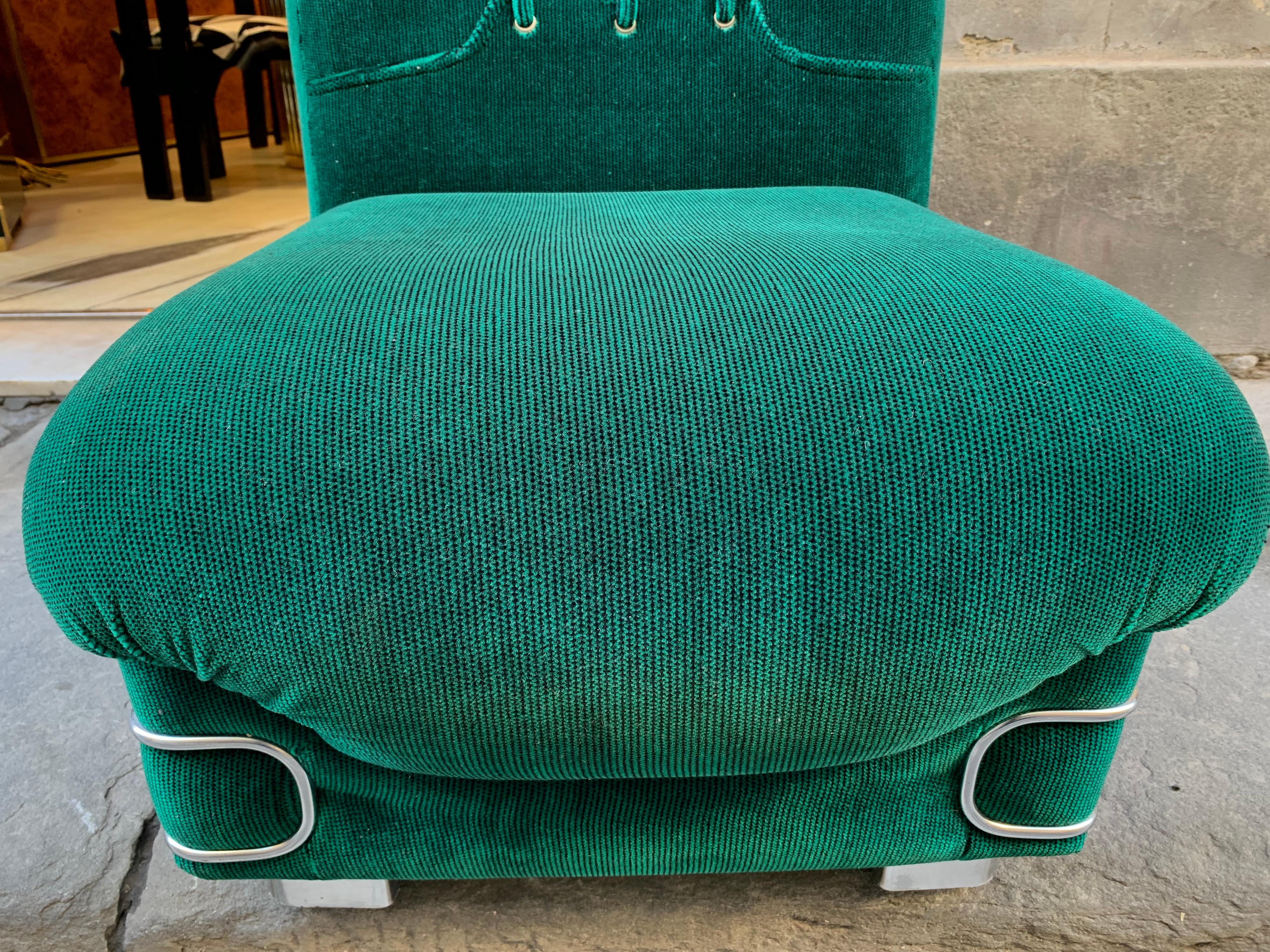 Set of Three Vintage Green Armchairs with Chrome Details, 1970s 6