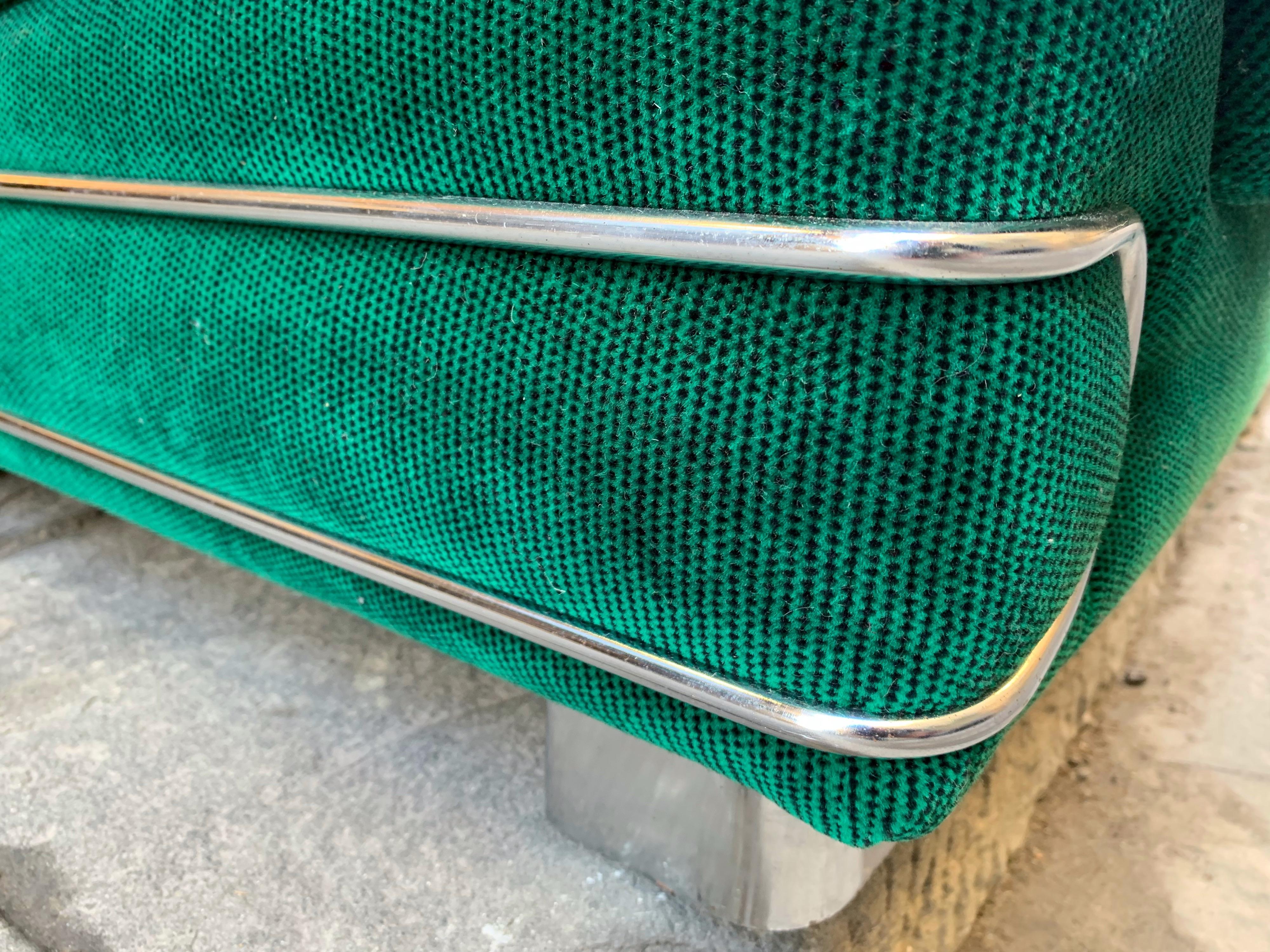 Set of Three Vintage Green Armchairs with Chrome Details, 1970s 7