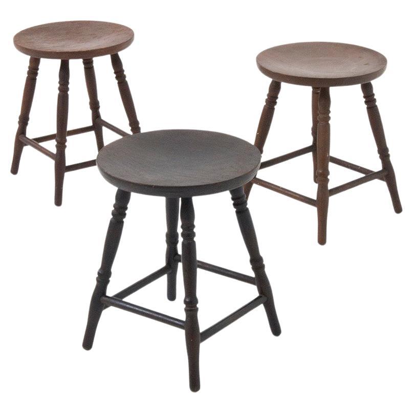 Set of three vintage IkEA stools in different colours, Original Label For Sale