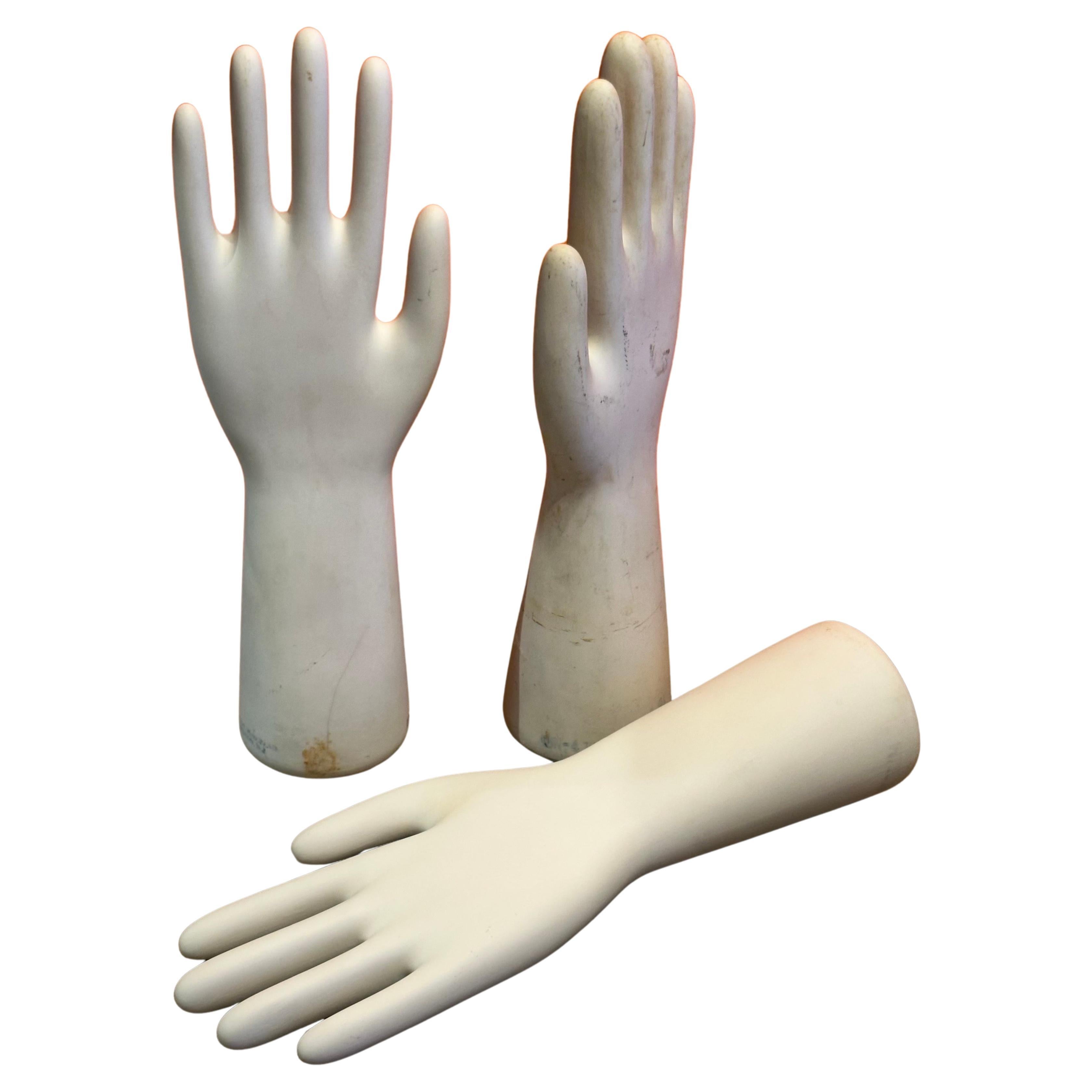 Set of Three Vintage Industrial Porcelain Glove Molds For Sale 5