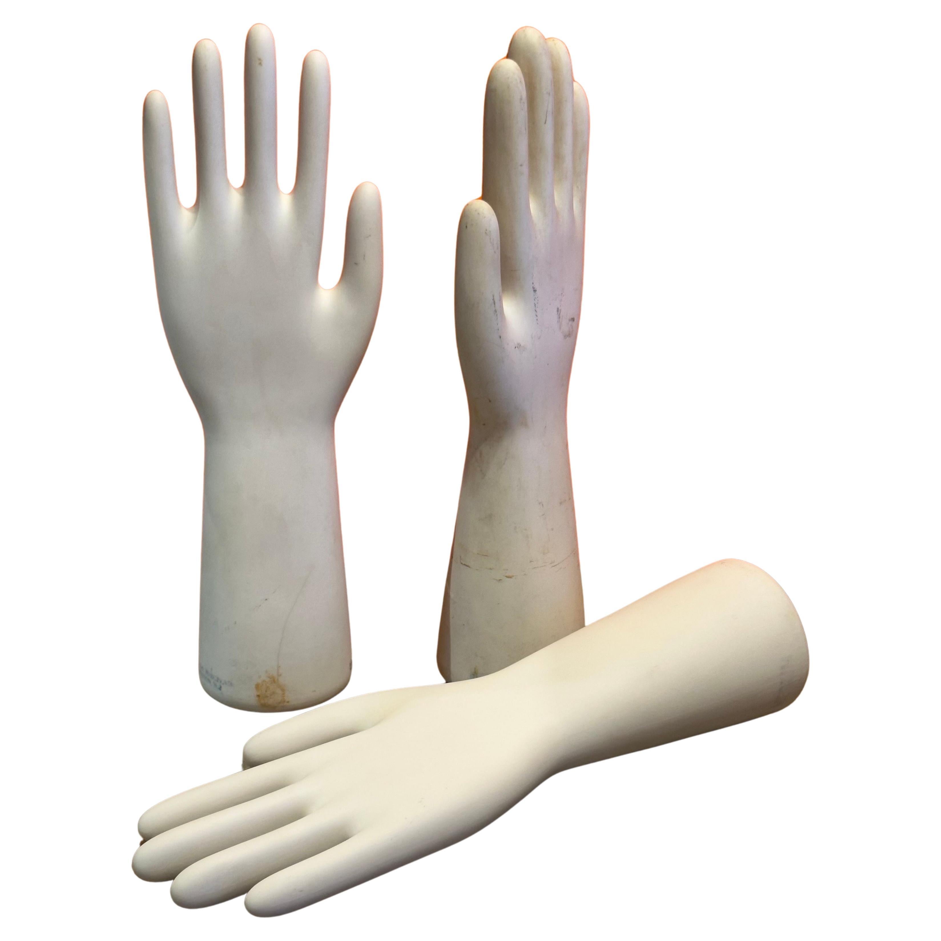 Set of Three Vintage Industrial Porcelain Glove Molds For Sale