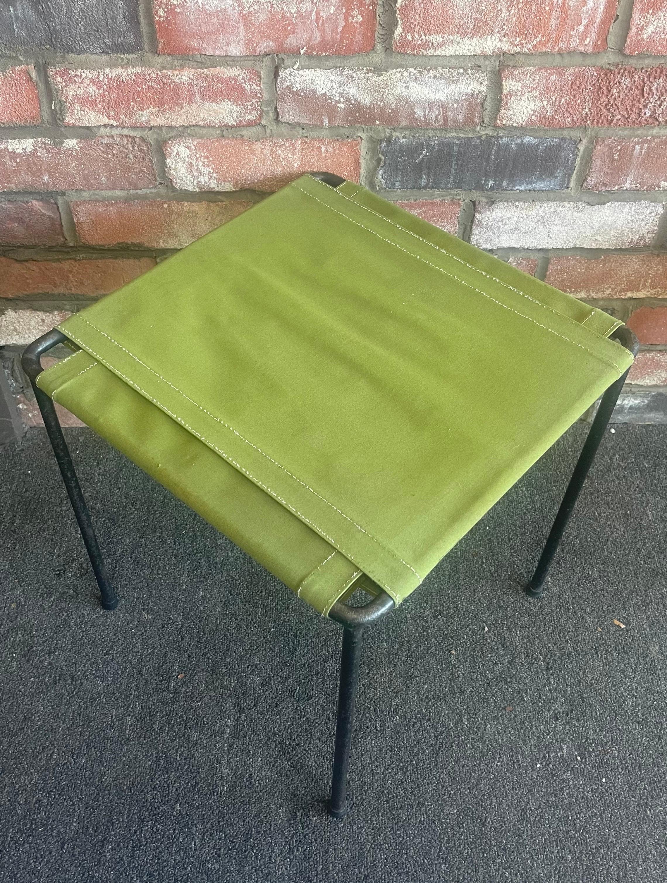 Set of Three Vintage Iron and Canvas Side Tables / Stools For Sale 4