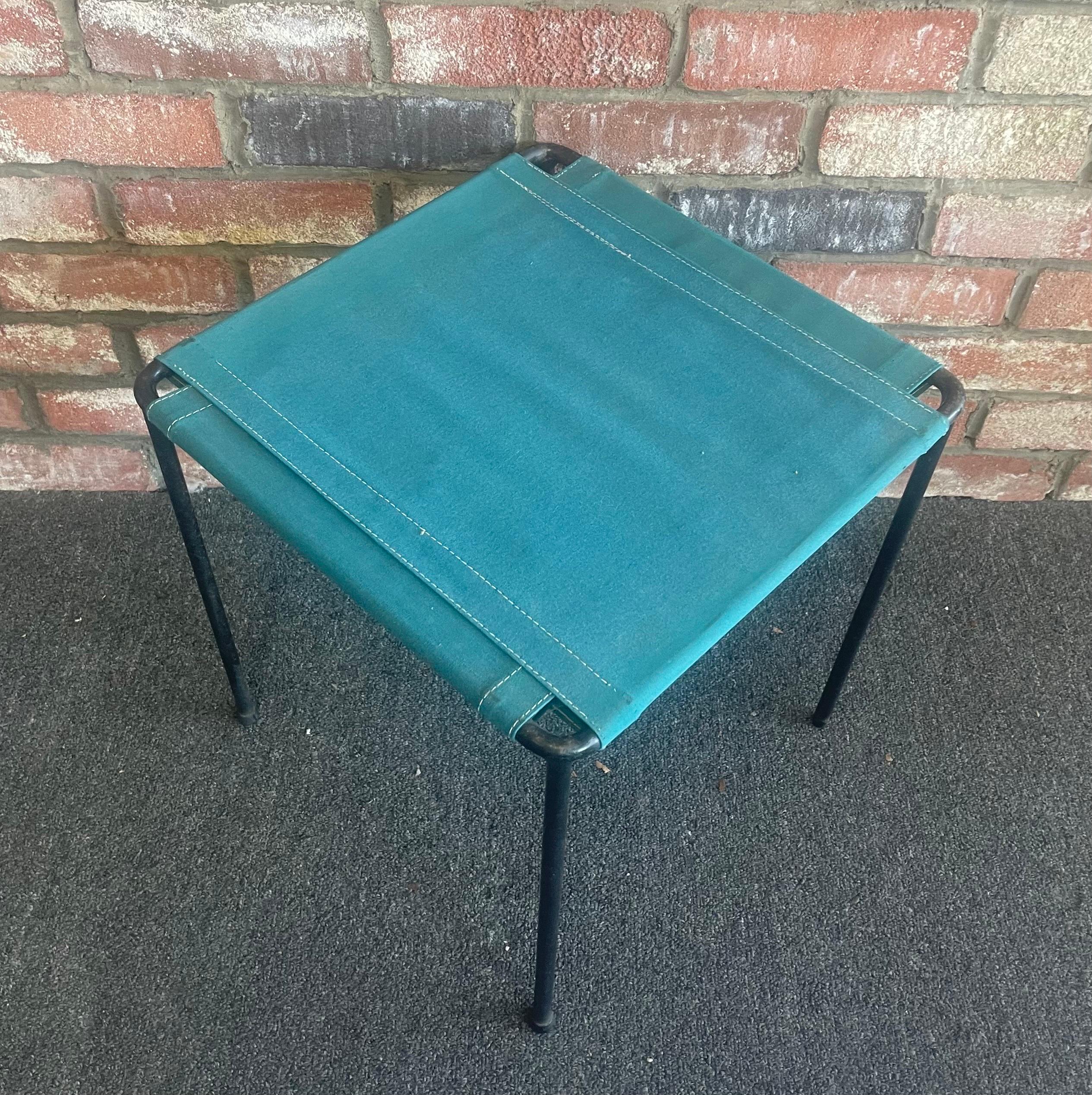 Satz von drei Beistelltischen/Hockern aus Eisen und Segeltuch im Vintage-Stil im Angebot 6