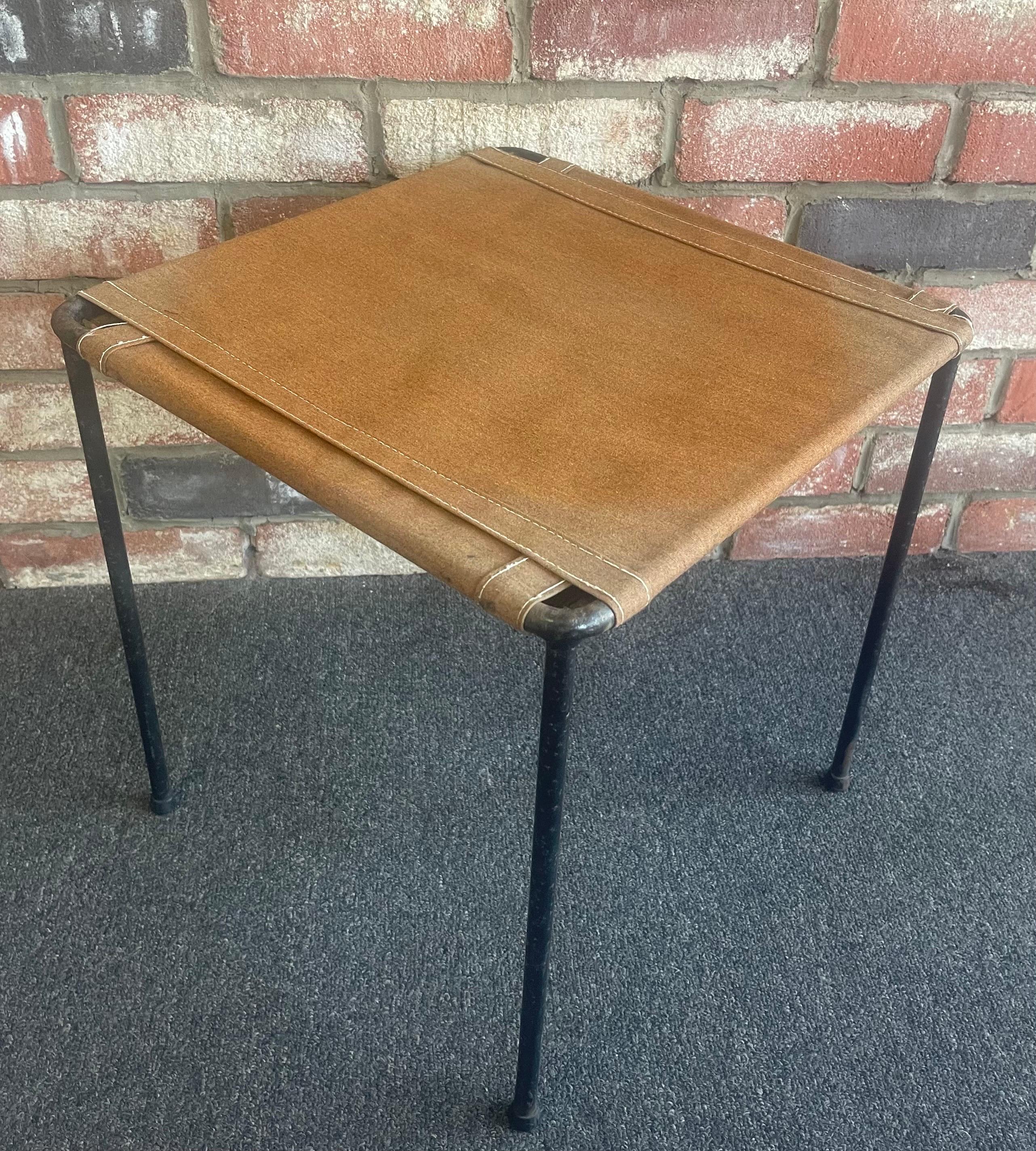 Set of Three Vintage Iron and Canvas Side Tables / Stools For Sale 9