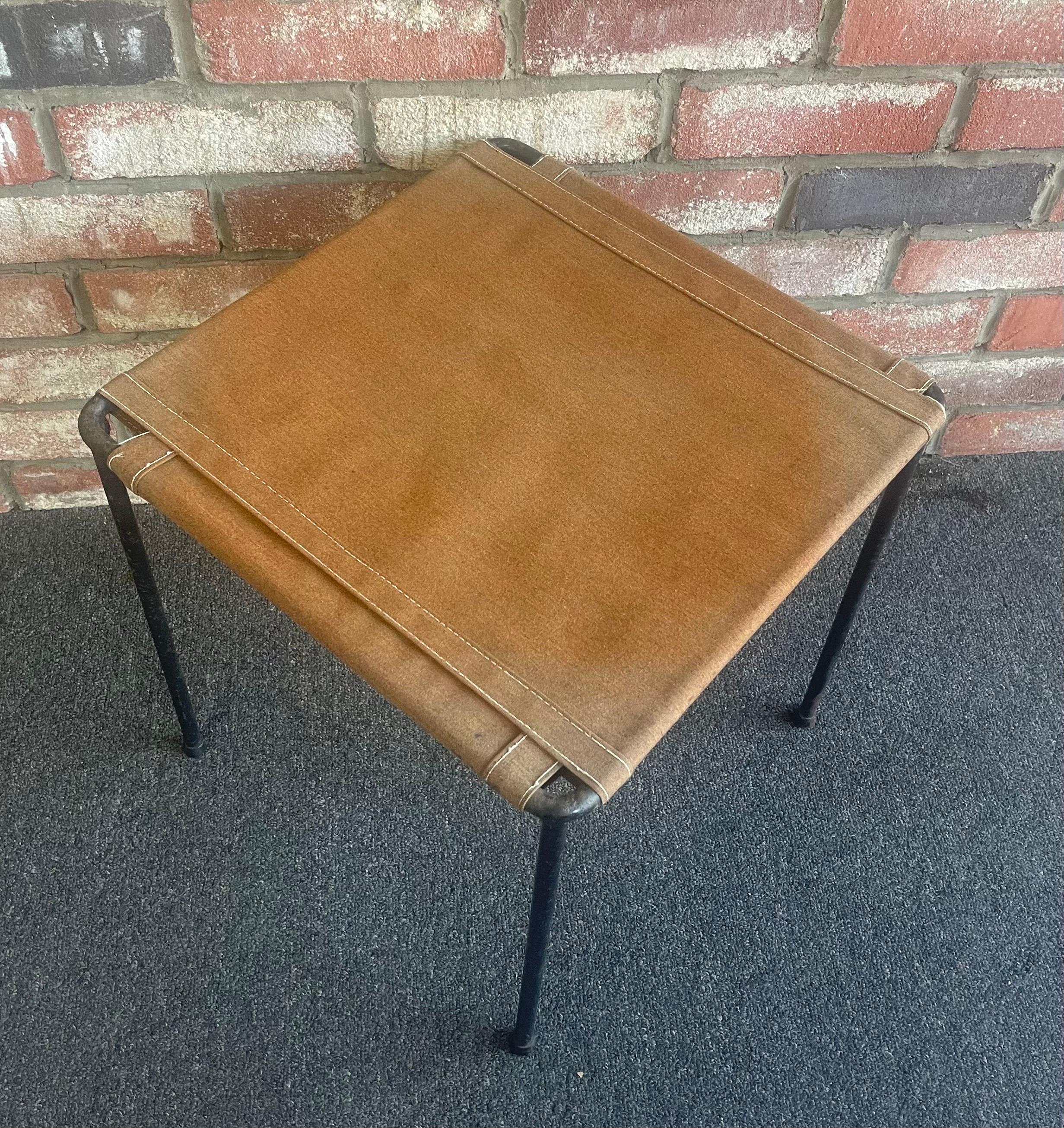 Set of Three Vintage Iron and Canvas Side Tables / Stools For Sale 10