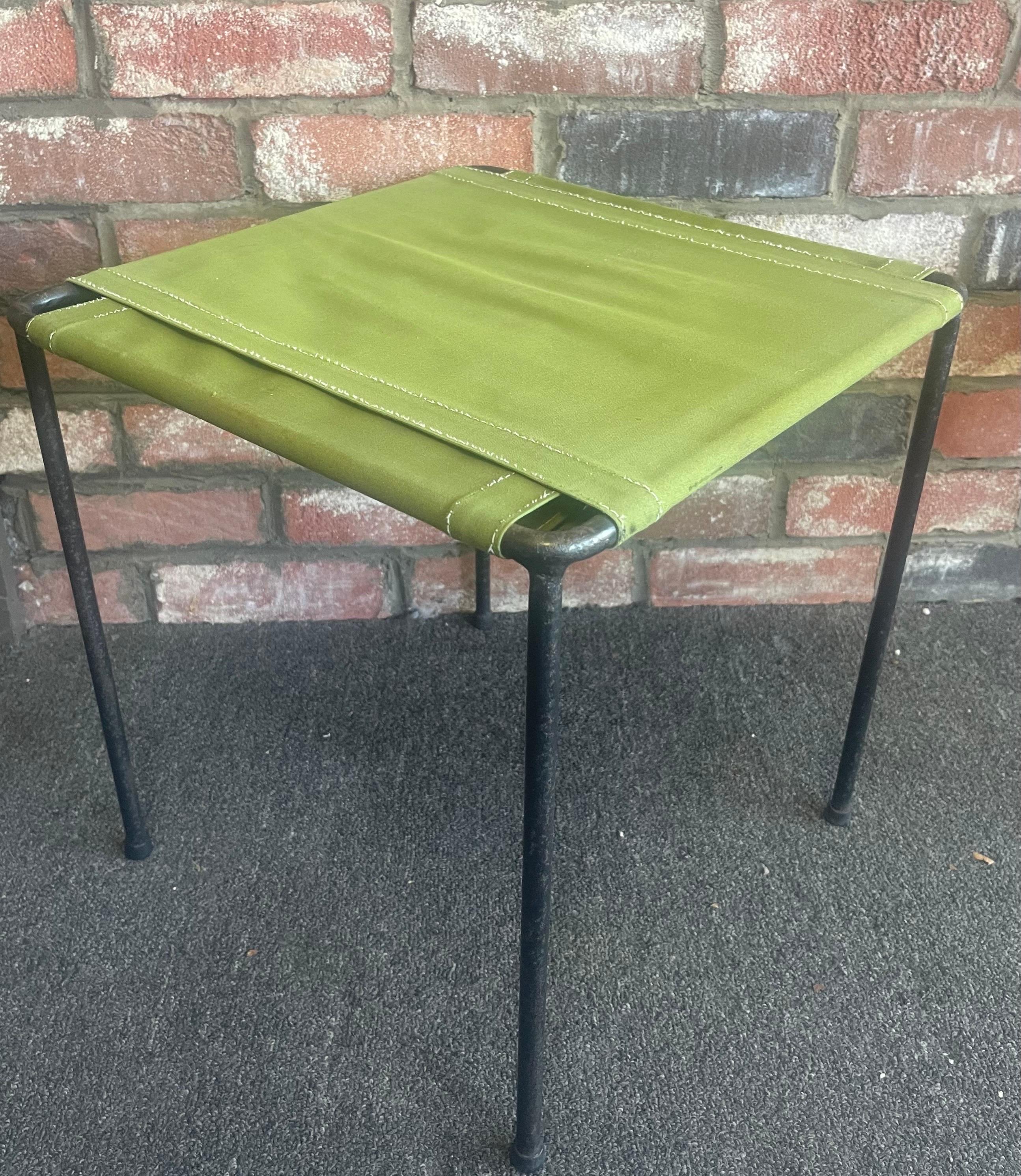 Set of Three Vintage Iron and Canvas Side Tables / Stools For Sale 3