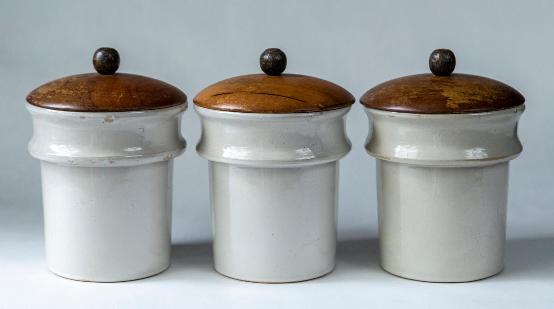 Art Deco Set of Three Vintage Ironstone Apothecary Jars, France, circa 1930