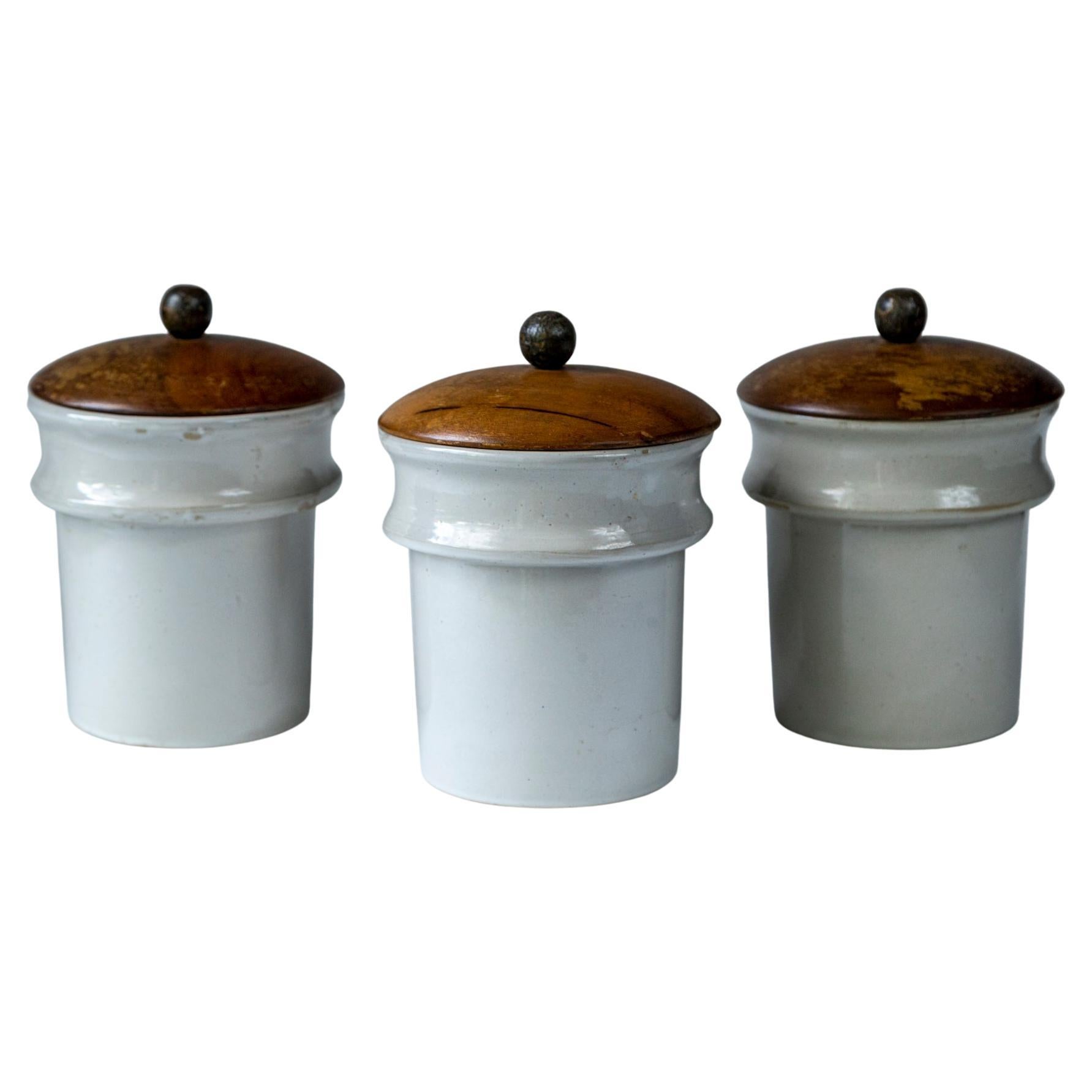 Set of Three Vintage Ironstone Apothecary Jars, France, circa 1930