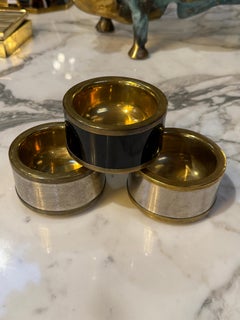 Set of Three Vintage Italian Brass and Black Lacquer Salt Cellars, 1970s