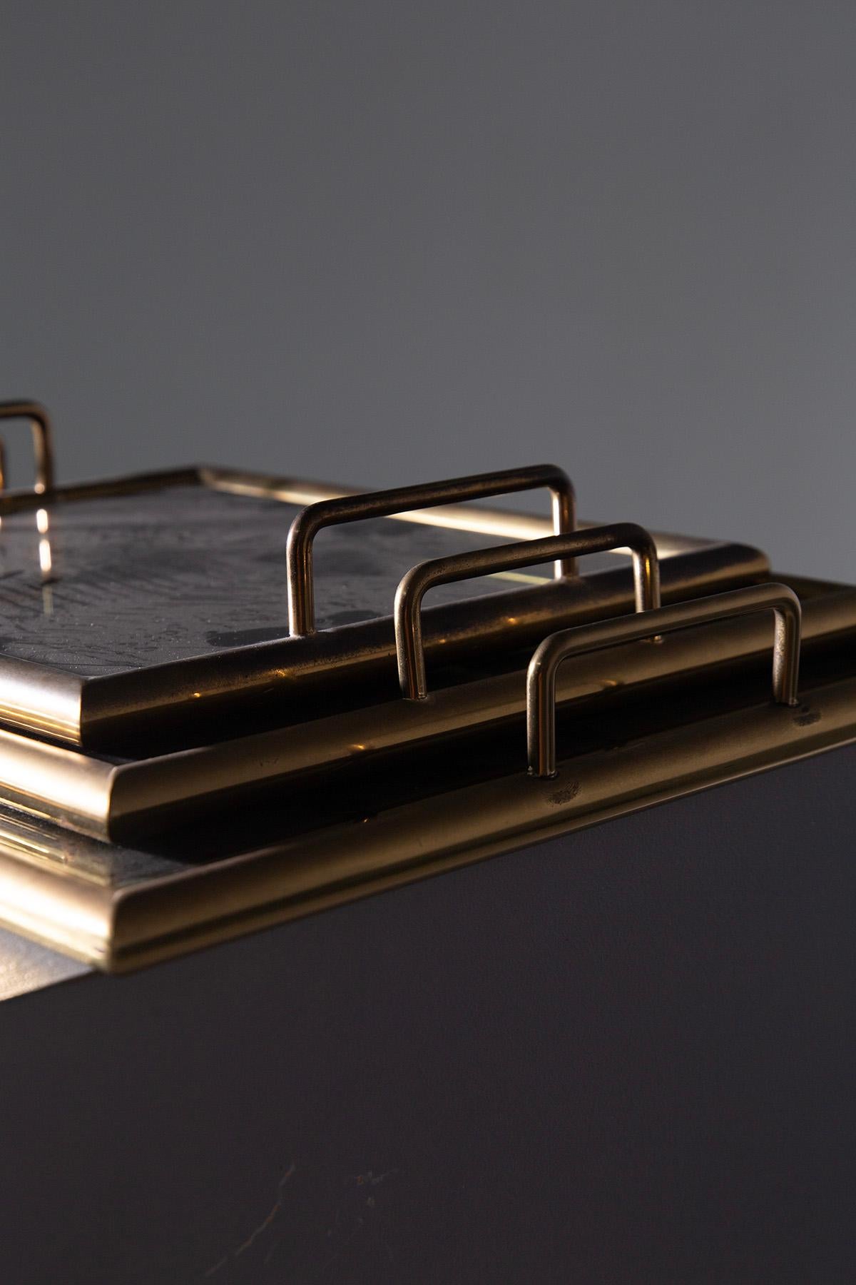 Brass Set of three vintage Italian brass tray For Sale