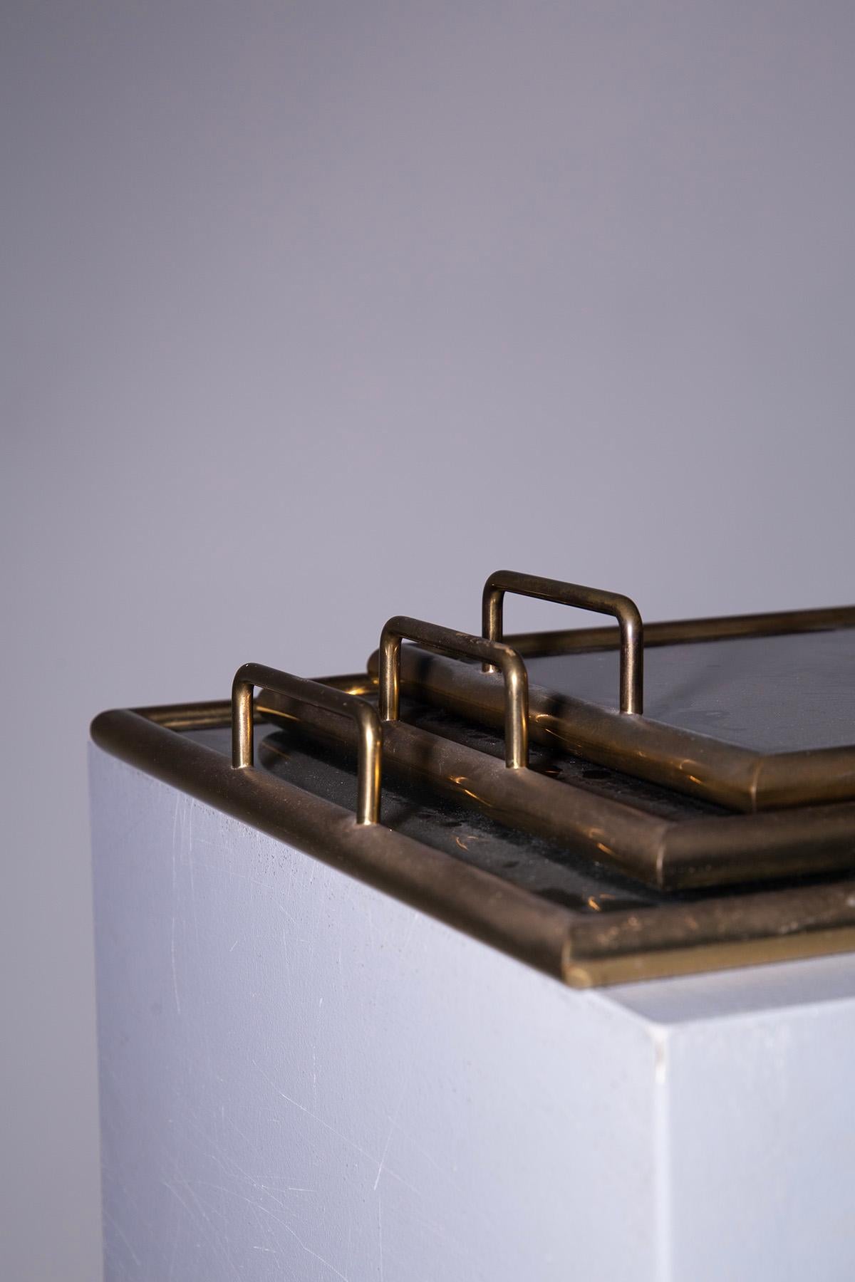 Set of three vintage Italian brass tray For Sale 1
