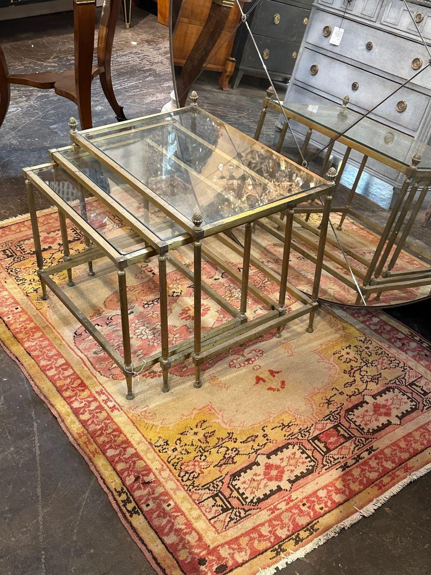 Lovely set of 3 vintage Italian nesting tables. Creates a nice traditional look. Note: These tables are sold as is.