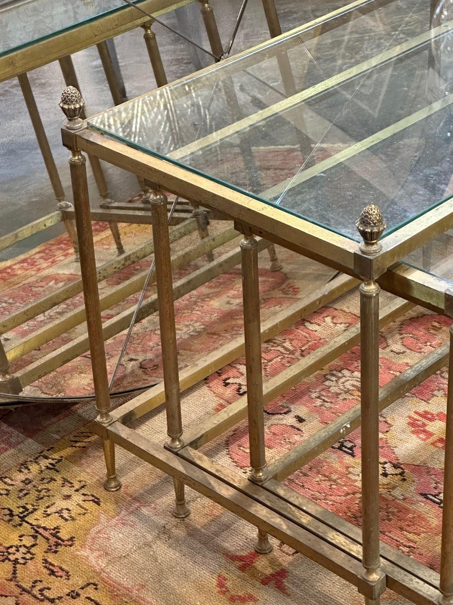 Brass Set of Three Vintage Italian Nesting Tables For Sale