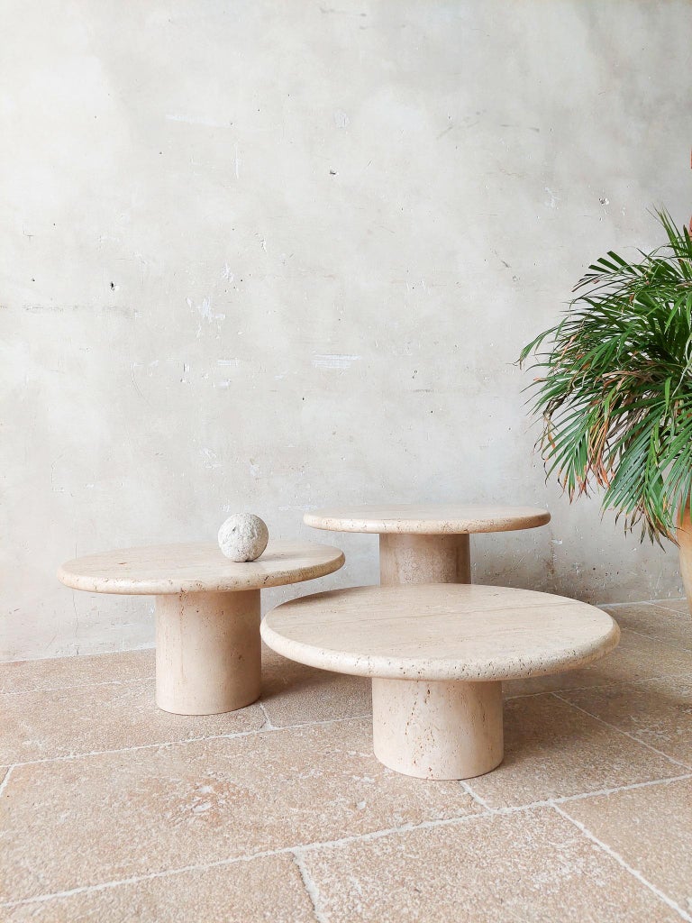 Set of Three Vintage Italian Round Travertine Coffee Tables, 1970s For ...