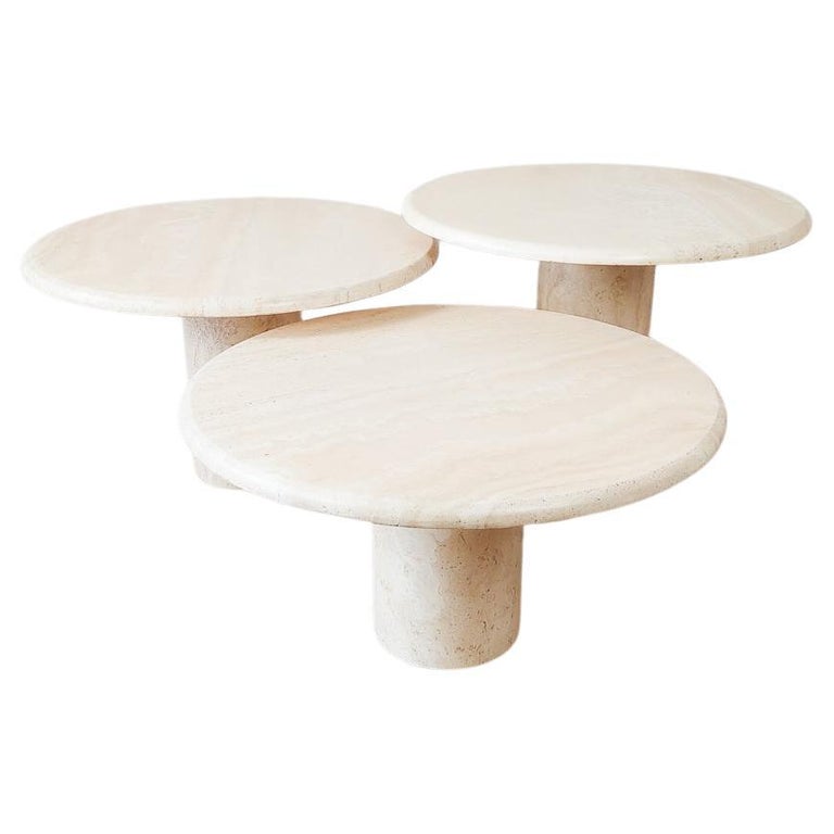 Set of Three Vintage Italian Round Travertine Coffee Tables, 1970s For Sale  at 1stDibs
