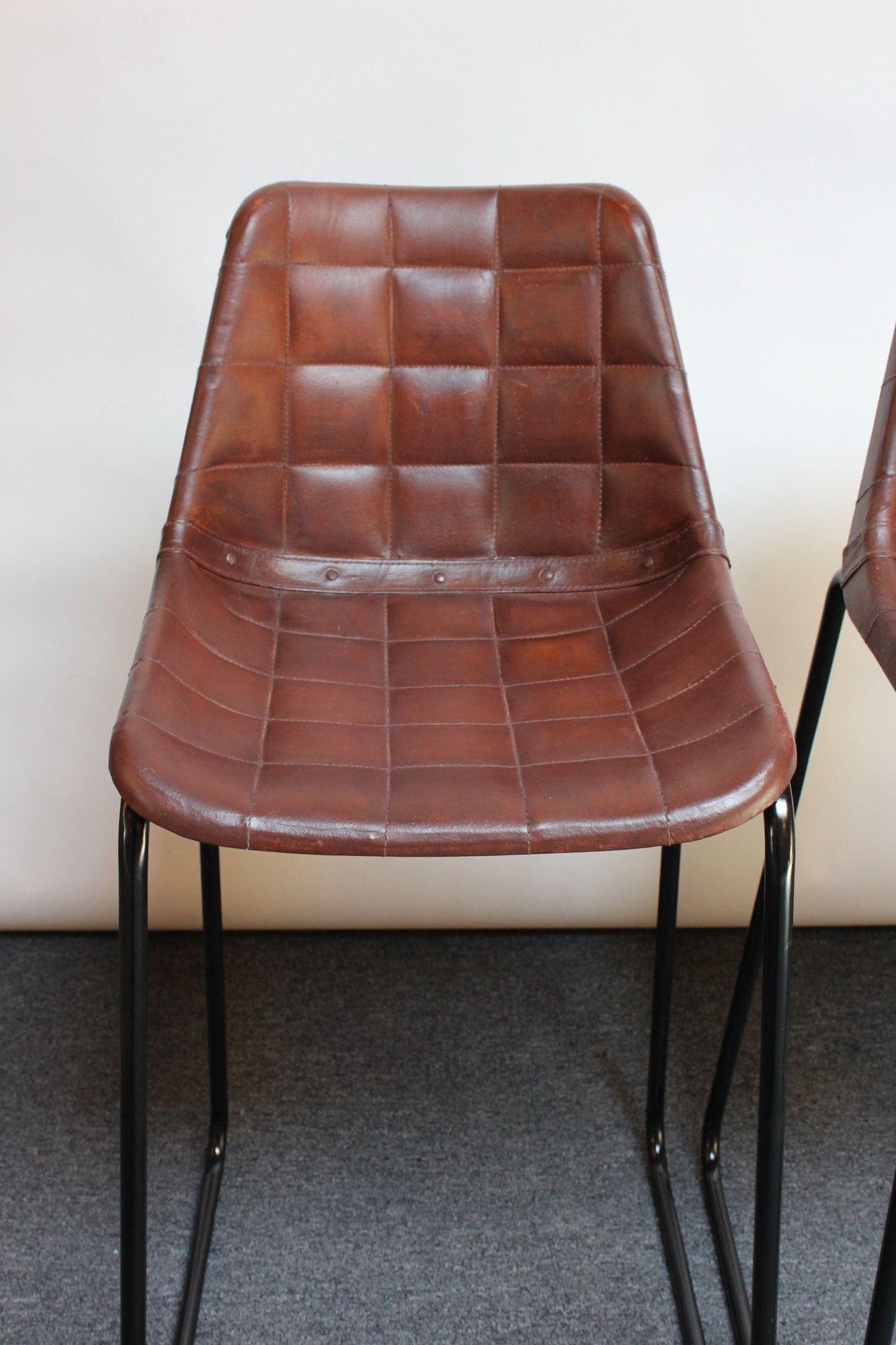 Set of Three Vintage Italian Steel and Iron Barstools with Leatherette Seats For Sale 7