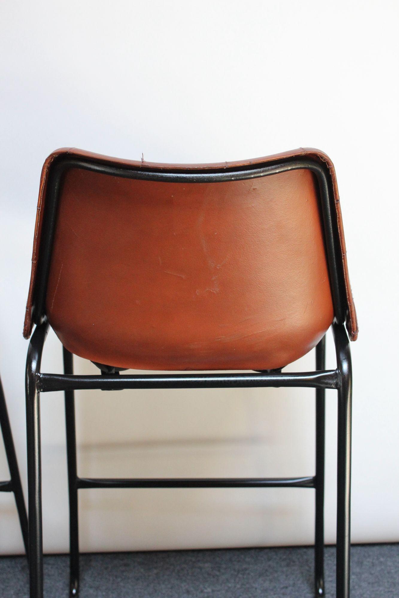 Set of Three Vintage Italian Steel and Iron Barstools with Leatherette Seats For Sale 14