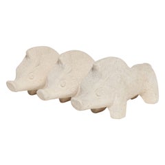 Set of Three Vintage Italian Unglazed Ceramic Boars by Aldo Londi for Bitossi
