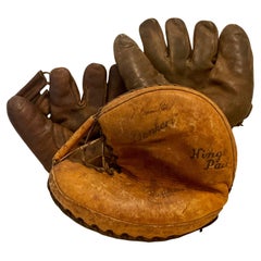 Set of Three Vintage Leather Baseball Gloves, Including Early Catcher’s Mitt