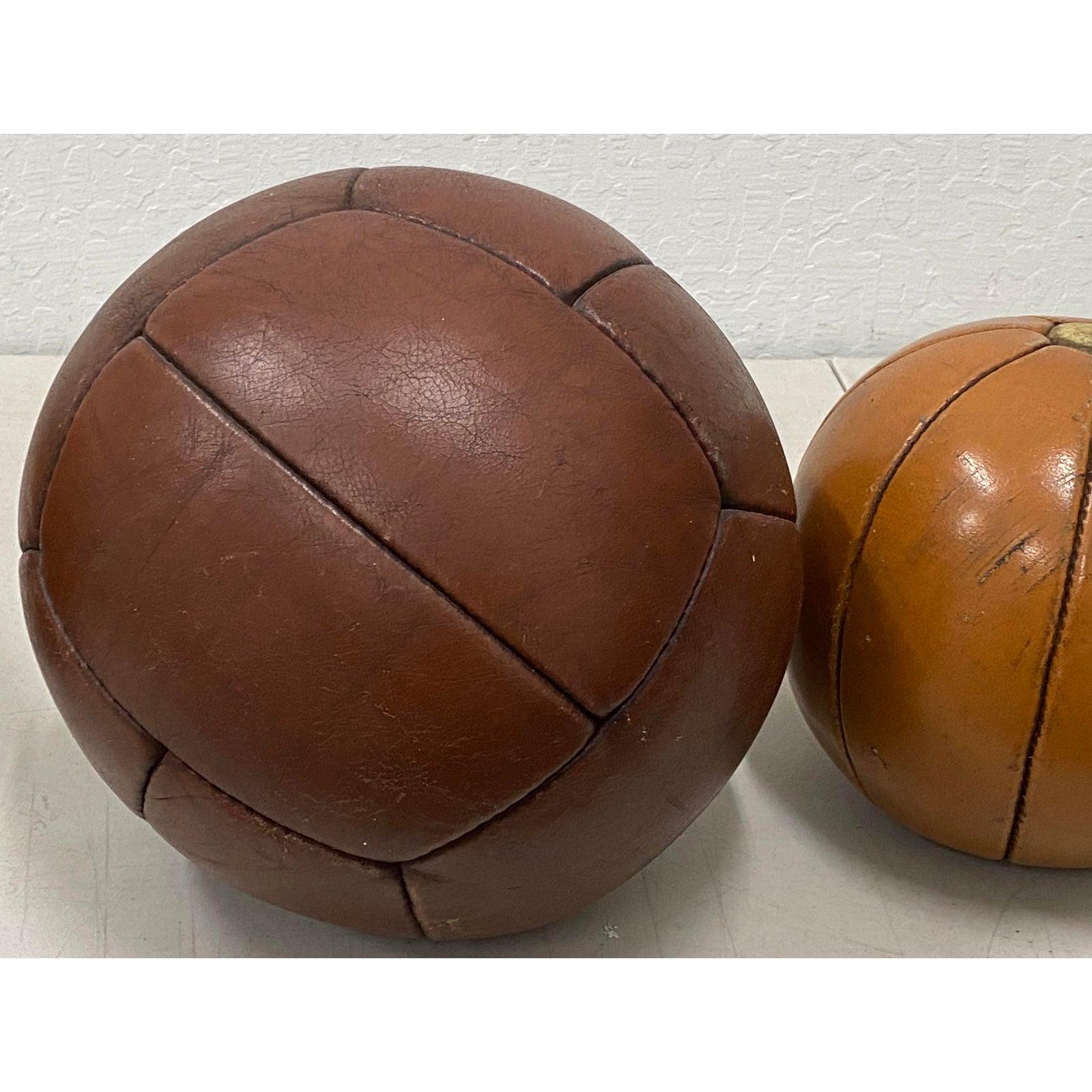 Hand-Crafted Set of Three Vintage Leather Medicine Balls, circa 1940 For Sale