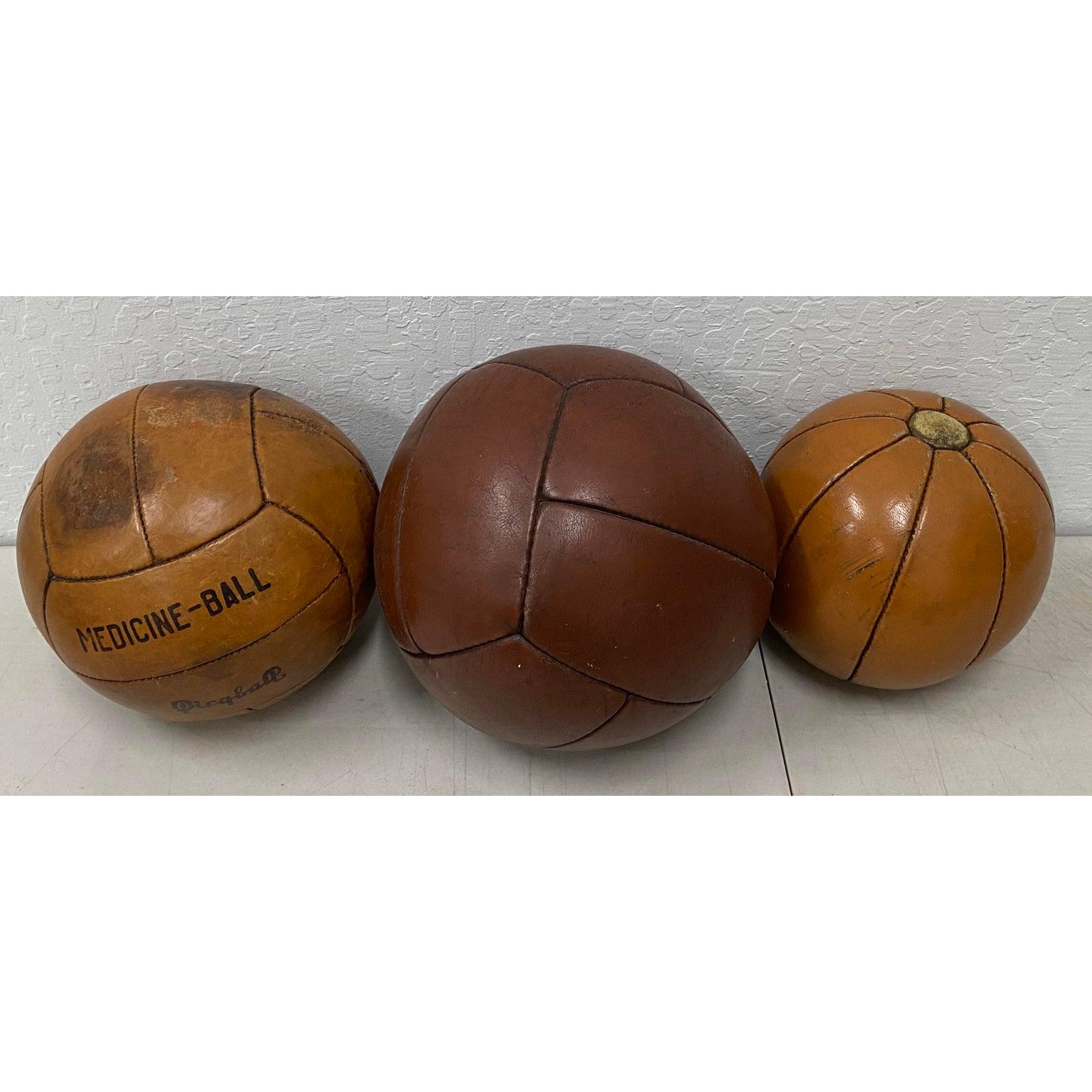 Set of Three Vintage Leather Medicine Balls, circa 1940 In Good Condition For Sale In San Francisco, CA