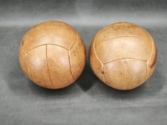 Pair of Vintage Leather Medicine Balls, Czechoslovakia 1950s