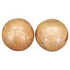 Pair of Vintage Leather Medicine Balls, Czechoslovakia 1950s
