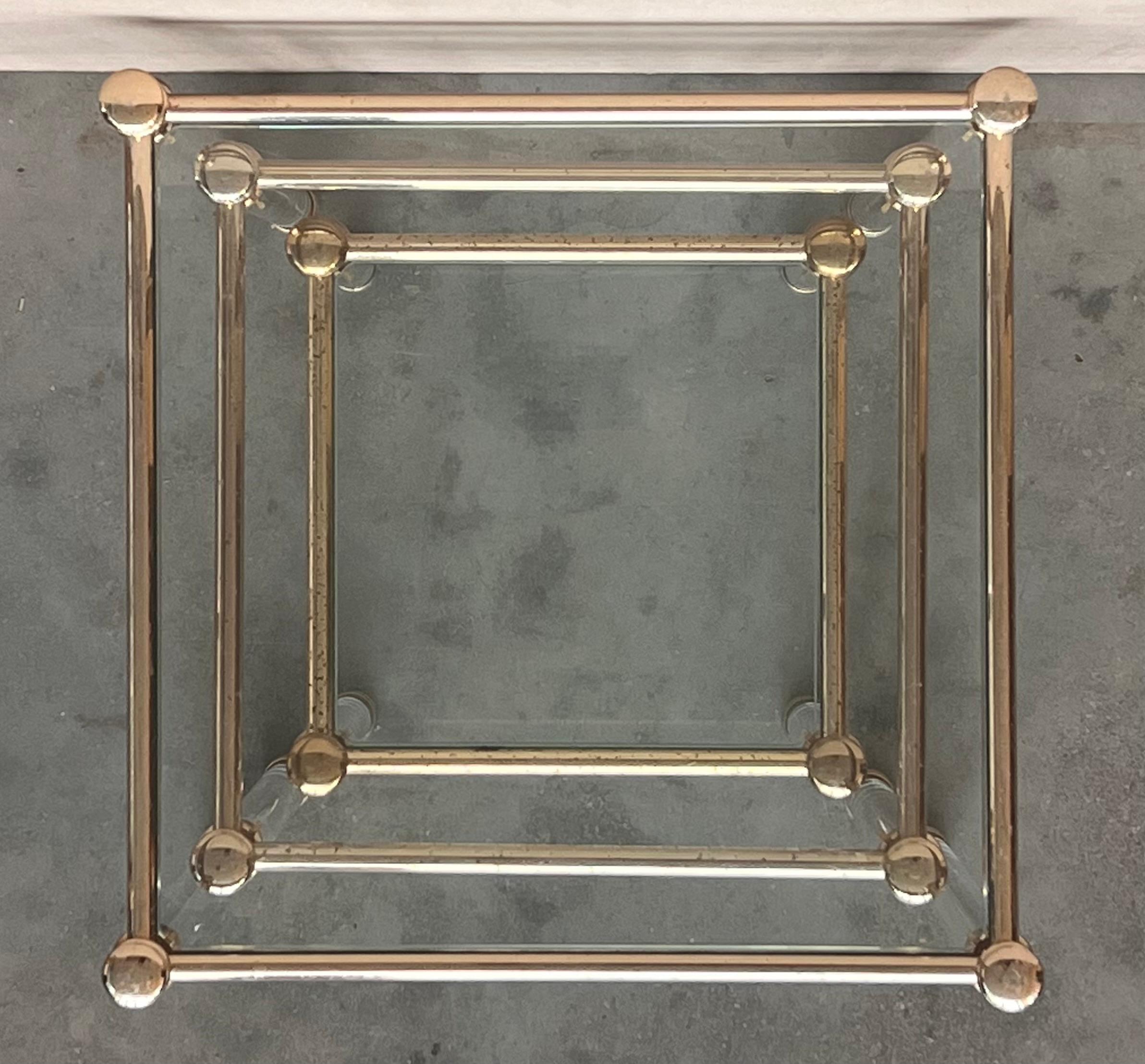 20th Century Set of Three Vintage Lucite an Brass Nesting Tables with Glass Top For Sale