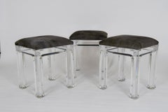 Set of Three Vintage Lucite Hair Hide Counter Stools
