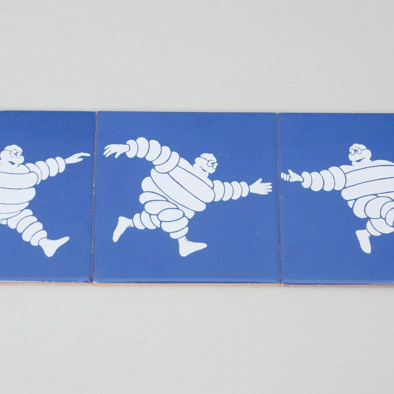 Set of Three Vintage Michelin Man Tiles, circa 1960 In Good Condition In Barcelona, Barcelona